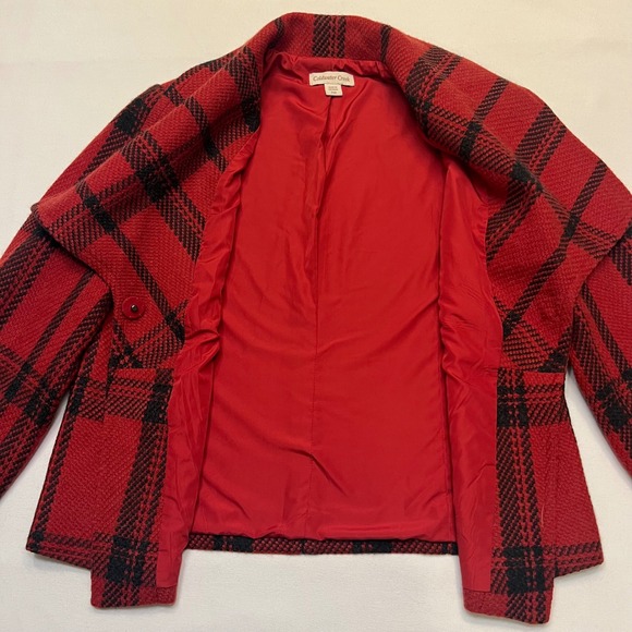 Coldwater Creek Red Black Preppy Academia Plaid Wool Blend Blazer Size 10P - Picture 5 of 7
